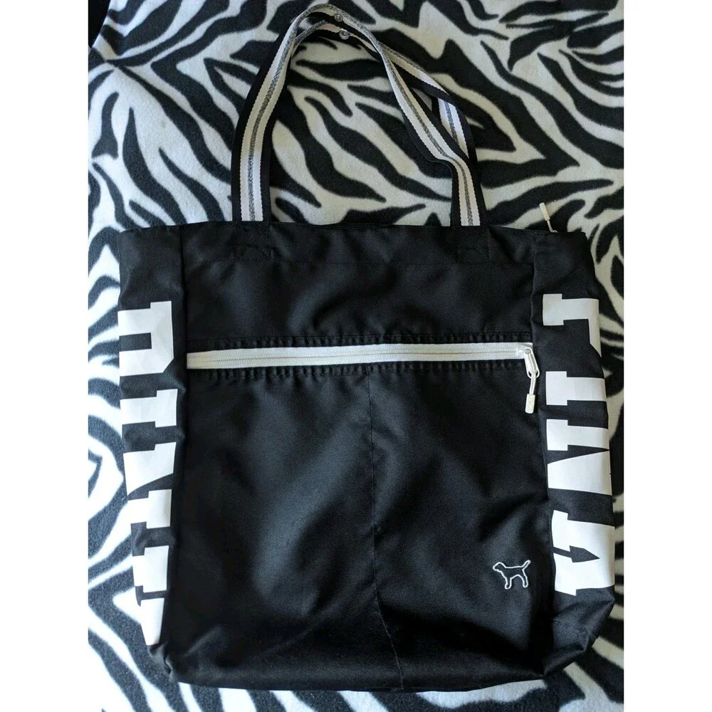 Victoria's Secret PINK Logo w/Dog Black and White Weekender Tote Bag